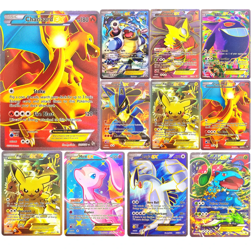 Pokemon TCG English Collection Cards Charizard Pikachu Gengar Mew Venusaur Lugia EX Self Made Classic Game Anime Cards Gift Toys