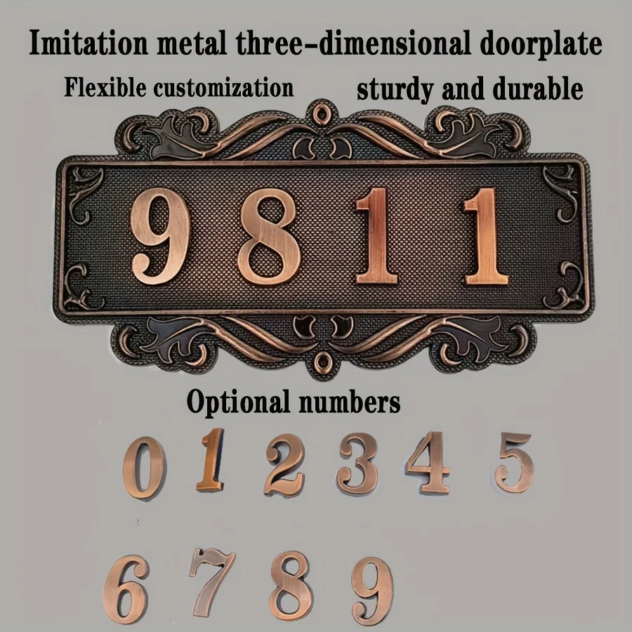 3-4 digit door number plate European style residential building villa doorplate  3D 0-9 digital ABS imitation metal retro