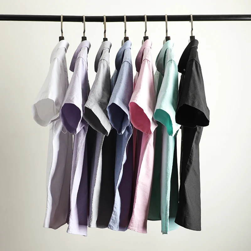 

Повседневная хлопковая рубашка из оксфордской ткани для мужчин, универсальная, для деловых поездок и повседневной носки, летняя, с коротким рукавом, на пуговицах, молодежная, модная.