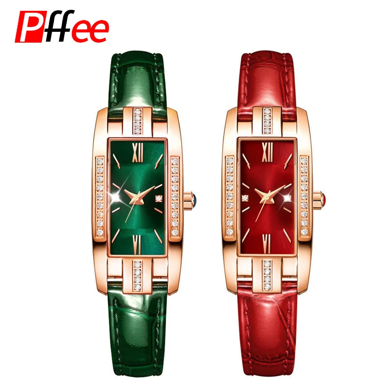 

Pffee Diamond Watches for Women Luxury Designer Iced Out Quartz Wrist Watch Ladies Square Vintage montres femmes Gifts