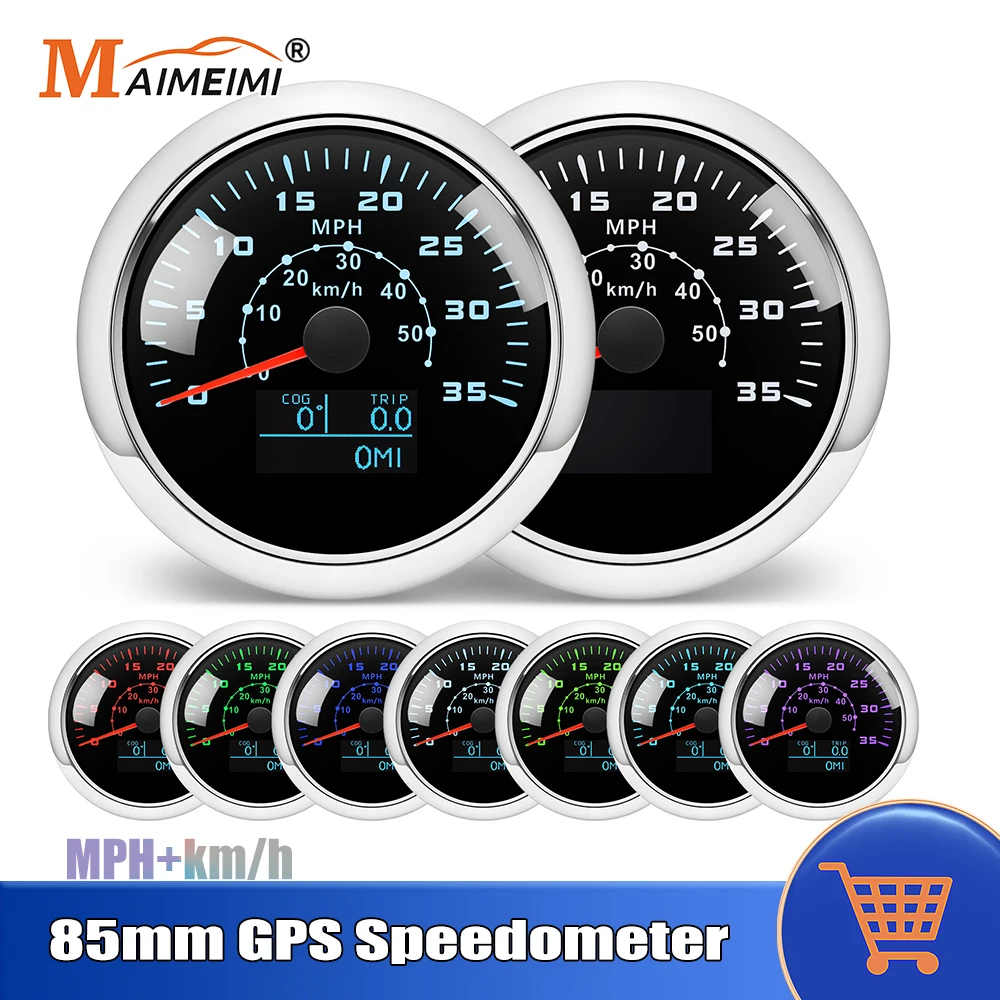 

85mm GPS Speedometer Digital 50/80/160/200km/h 200MPH Odometer 7 Colors Backlight Speed Gauge For 12V 24V Car Marine Boat Truck