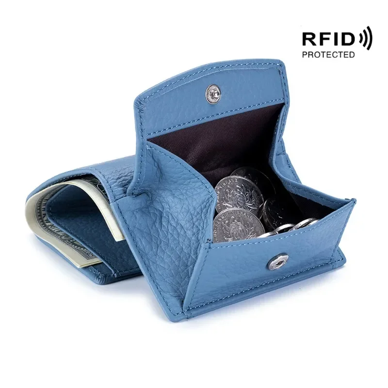 Multicolor Genuine Leather Small Wallet Japanese Coin Purse RFID Solid Color Casual Coin Purse Top Layer Cowhide Mini Purse