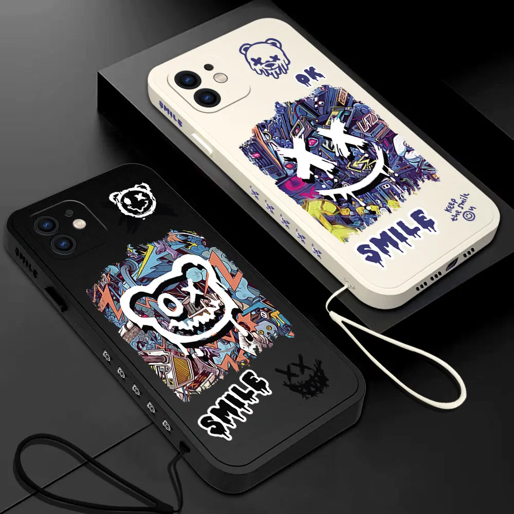 

Cartoon Graffiti Smile Bear Phone Case For iPhone 15 14 13 12 11 Pro Max Mini X XR XS MAX SE 8 7 Plus Soft Liquid Silicone Cover