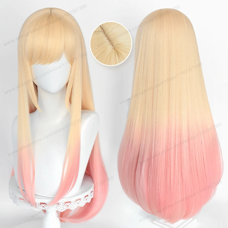 Peluca de Cosplay de Anime Marin Kitagawa, cabello degradado teñido largo de 80cm, pelucas resistentes al calor + gorro de peluca