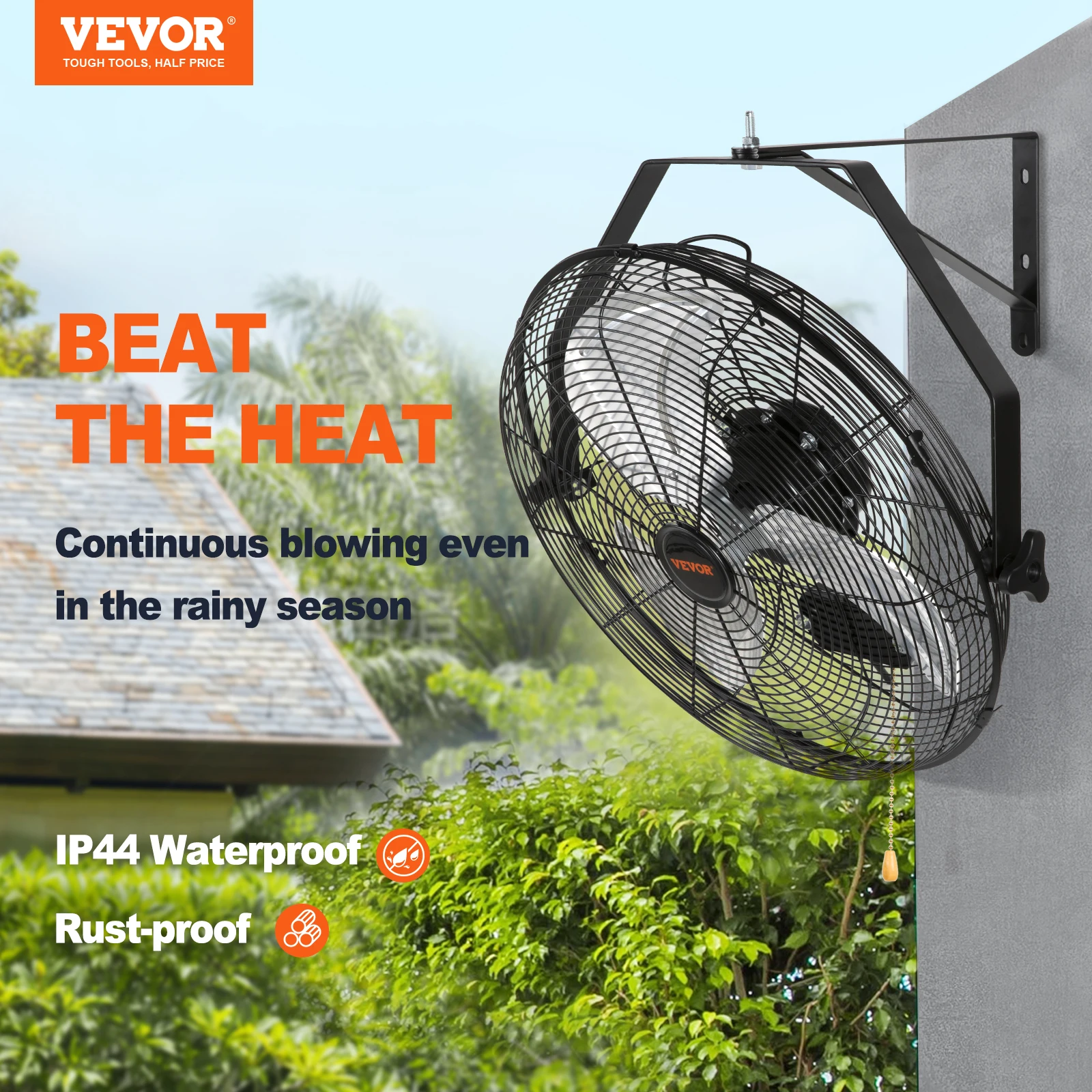 VEVOR Ventilador de Montaje en Pared, 44,6 cm, 3 Velocidades de Alta Velocidad Máx. 4150 CFM, Ventilador de Pared Industrial Oscilante Impermeable, Comercial o Residencial para Almacén, Patio, Negro