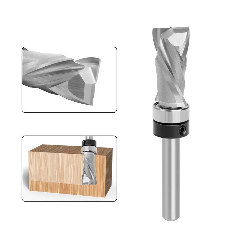 Bearing Ultra-Performance Compression Flush Trim Solid Carbide CNC Router Bit for Woodworking End Mill 1/4 Inch 8mm Shank Wood C