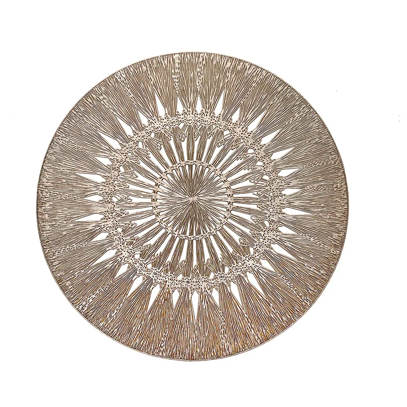 

Round Metallic Vinyl Placemats, Lined, Kitchen Table Mats, Daily Use, Wedding Party, Dining Table Decor, 15 ", Set of 6