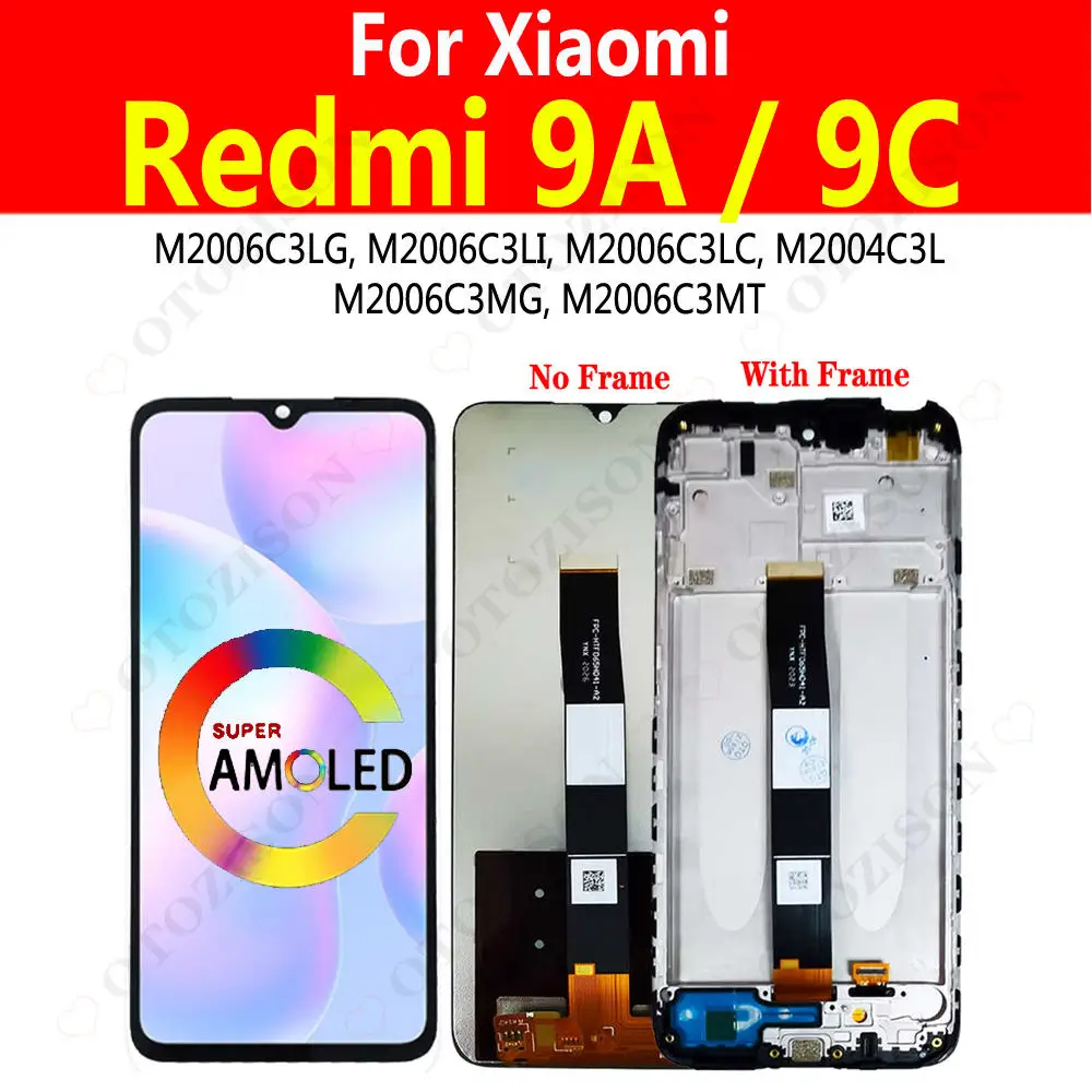 

6.53" For Redmi 9C LCD With Frame Redmi 9A LCD Display Screen Touch Digitizer Assembly M2006C3MG M2006C3LG M2006C3L Replacement