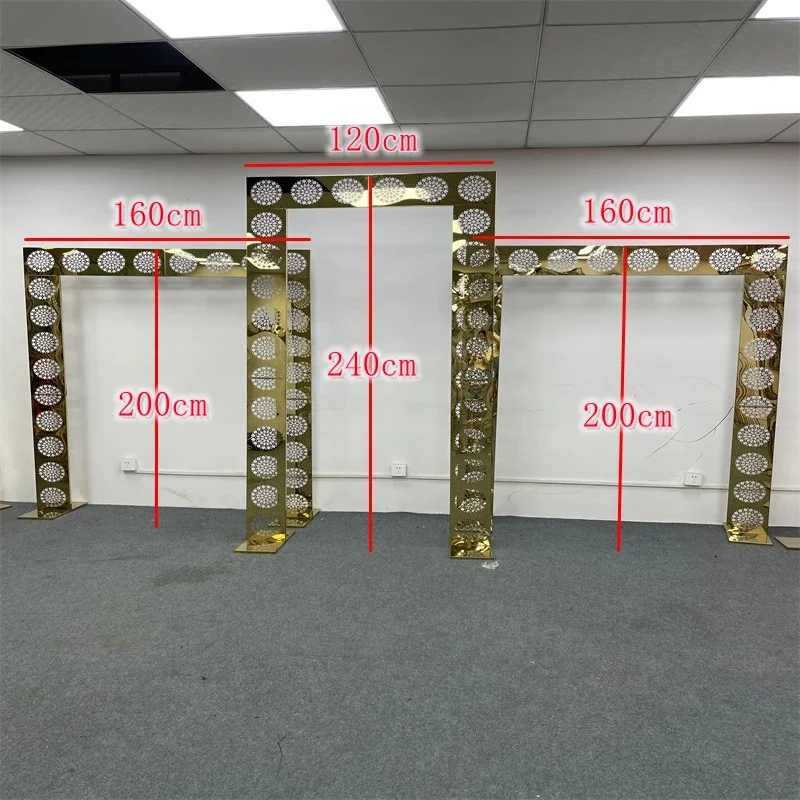 

Новинка 2024, блестящая свадебная АРКА, Золотая квадратная стойка для подсолнухов, стеллаж из нержавеющей стали, арка, экран, приветственное украшение