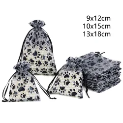 20pcs/Lot 3 Sizes Black Pet Cat Paw Footprint Organza Bag For Storage