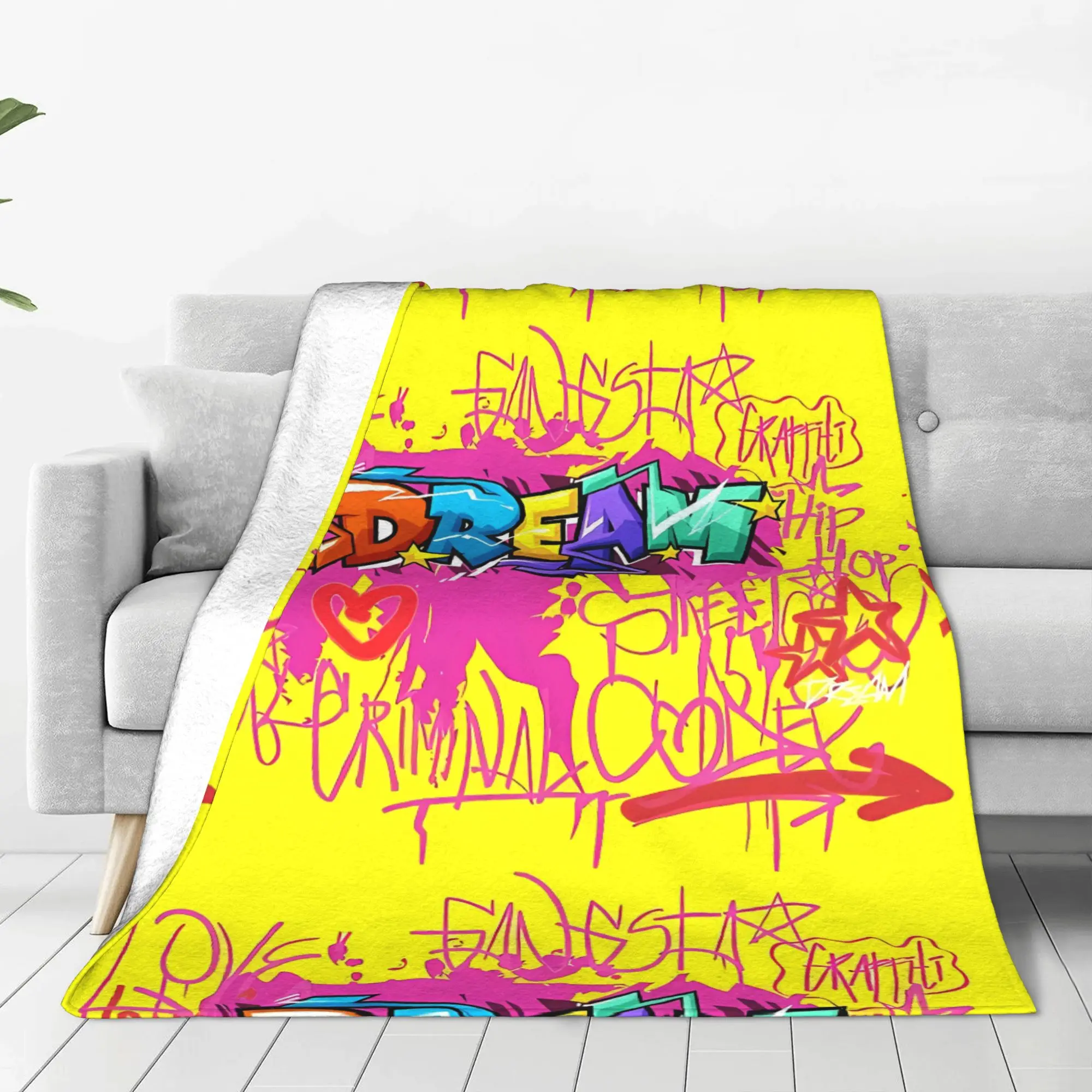 1PC Home Cute Room Decor Dream Style  90S Street Blanket Throw Blanket Graffiti Novelty Warm Blanket All Season