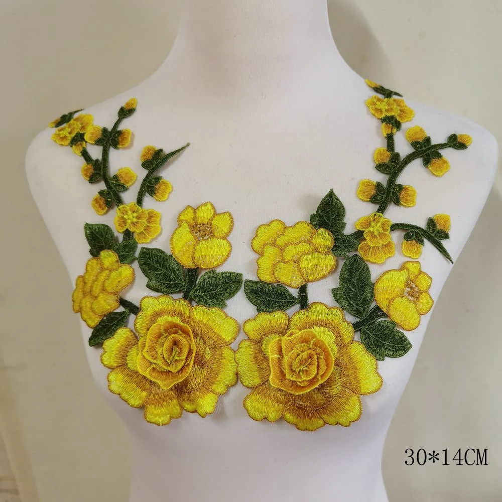 2 Teile/satz 3D Blume Stickerei Applique Patch Für Abend Rock Kleidung Spitze Kragen Dekoration Patch Nähen Auf Zubehör – Detail 3