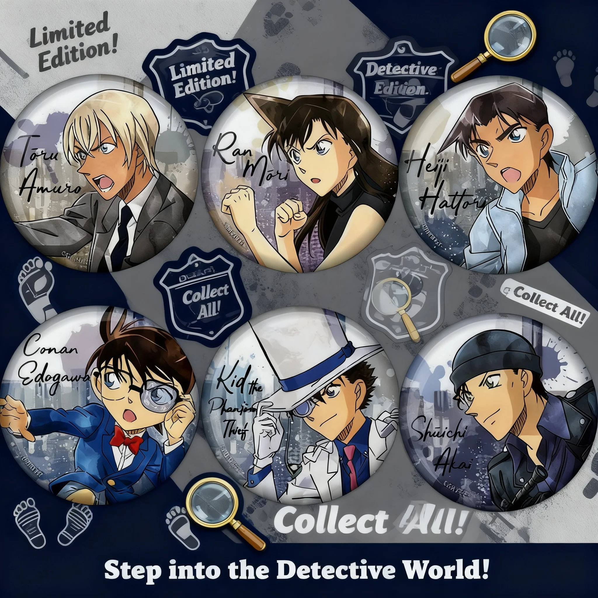 

Detective Conan Anime Badge Collection Ran Mouri Heiji Hattori Kaito Kid Rei Furuya Merchandise Pins Acrylic Keychain Anime