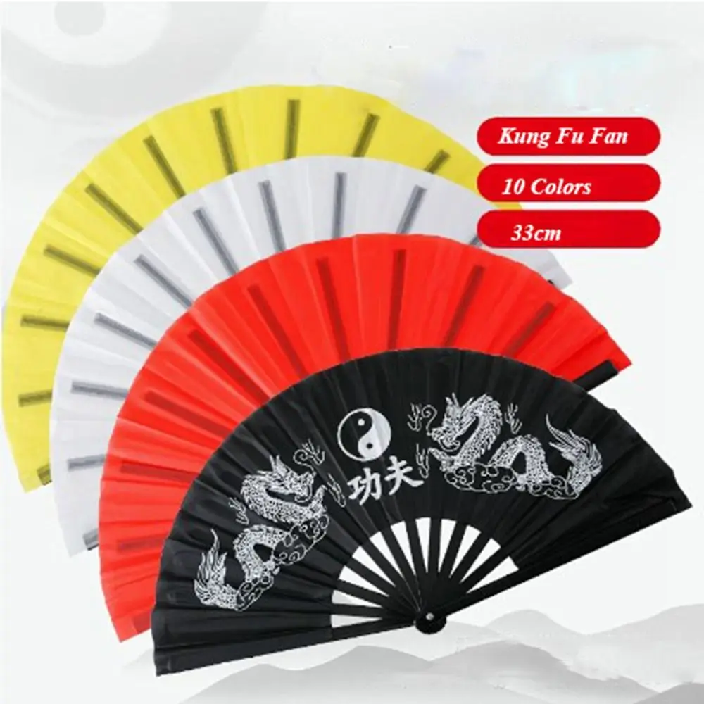 

33cm Chinese Tai Chi Yoga Kung Fu Fan Plastic Bone 10 Styles Dance Performance Fan Chinoiserie Gift Hand Folding Stage Fan
