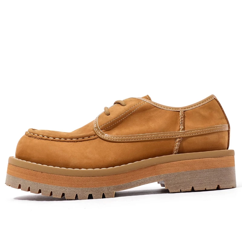 

Retro Yellow Thick Sole Derby Shoes for Men's Genuine Leather Height Increasing Casual Leather Shoes Wide Version Workwear Shoes