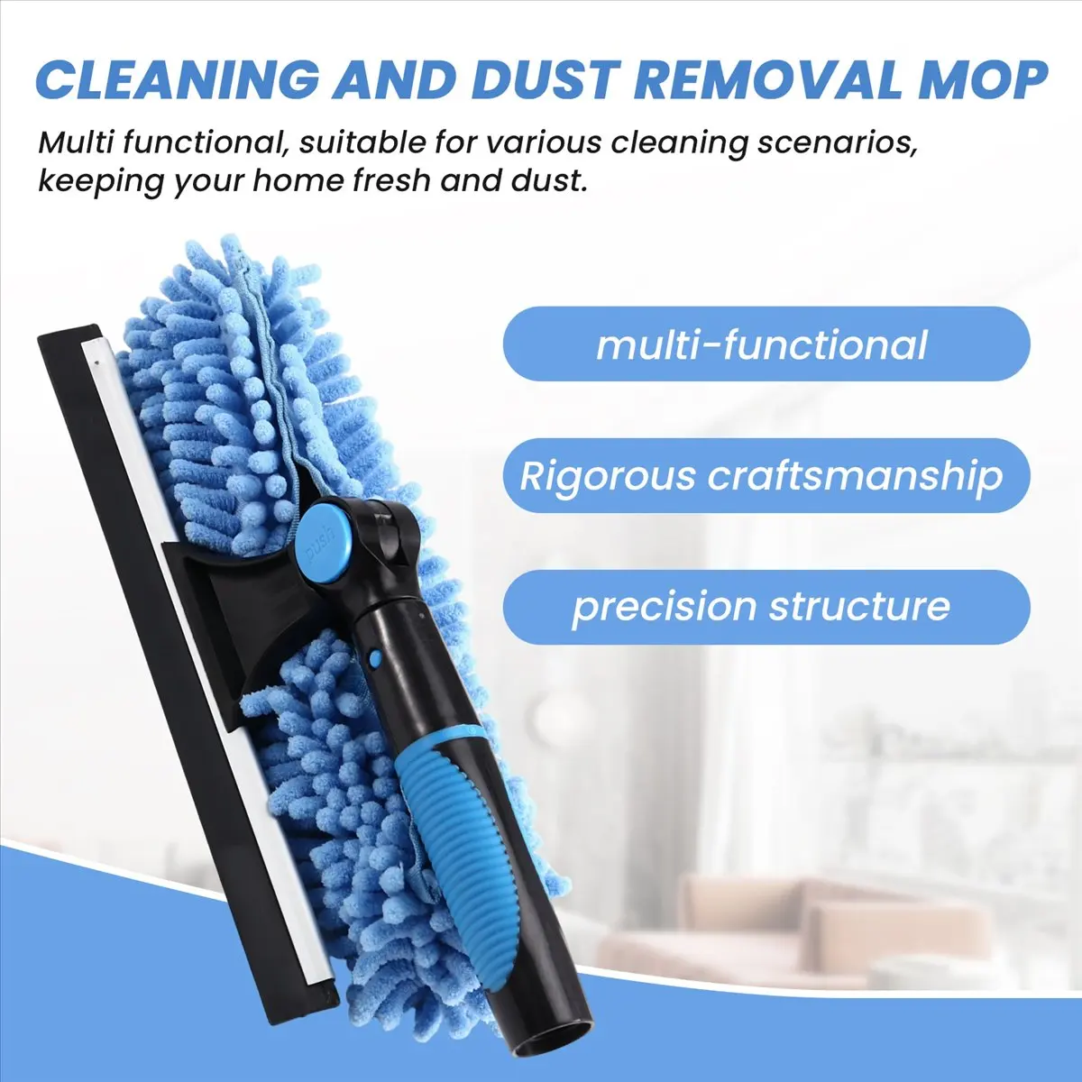 Top 425cm Extended Window Cleaning Kit 2in1 Double Sided Glass Squeegee Cleaner Duster Mop Two-in-One Glass Cleaning Cloth