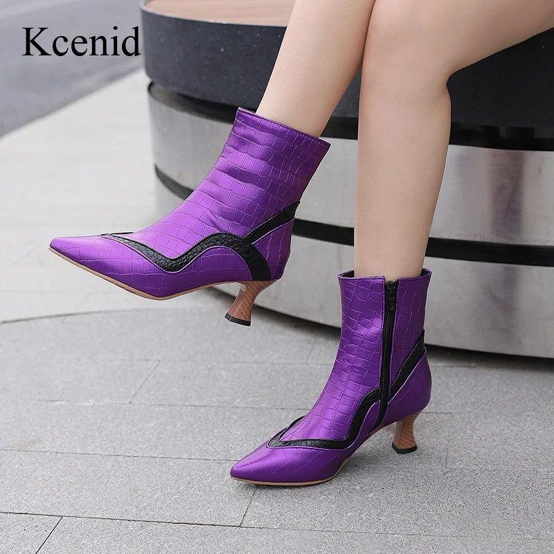 

Kcenid 2023 Spring Autumn Large Size Women Pointed Toe Boots Fashion Patchwork High Heels Modern Boots Party Sexy Woman Shoes