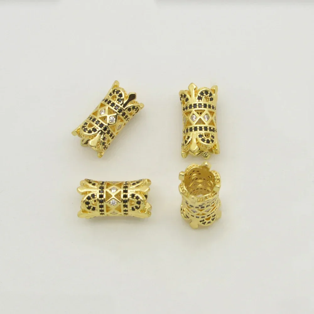 LJRIVER 2 PCS Cylindrical Beads for DIY Jewelry Making Large Hole Hollow Paved Zircon craft Brass Beaded Accessories Wholesale