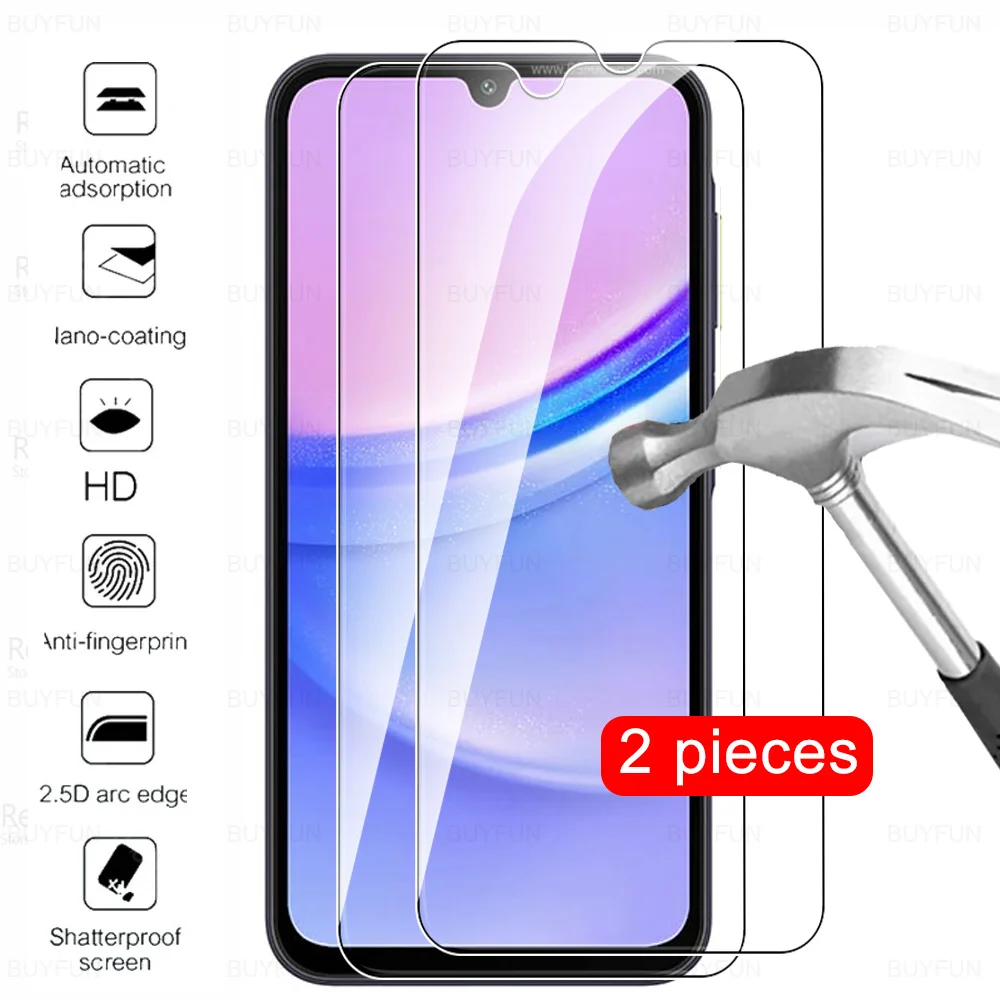 2 Stück volle Abdeckung aus gehärtetem Glas für Samsung Galaxy A15 Schutzglas für Samsung A25 A35 A55 5G A05s A05 4G Displayschutzfolien