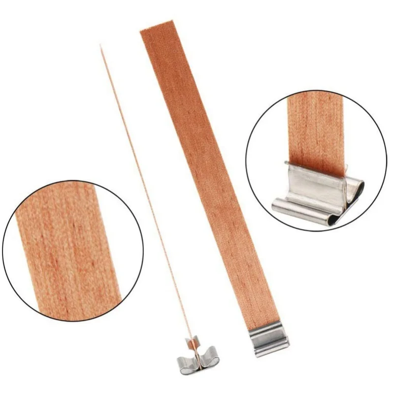 Sumbu Lilin Kayu 0.6x5.9in Tanpa Asap untuk Pembuatan Lilin dengan Dudukan Baja Tahan Karat untuk Pembuatan Lilin DIY