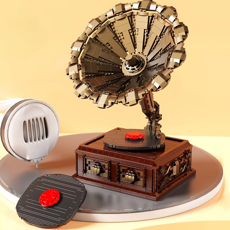 MINI retro music box phonograph assembled building block model ornament radio micro particles children's educational toys