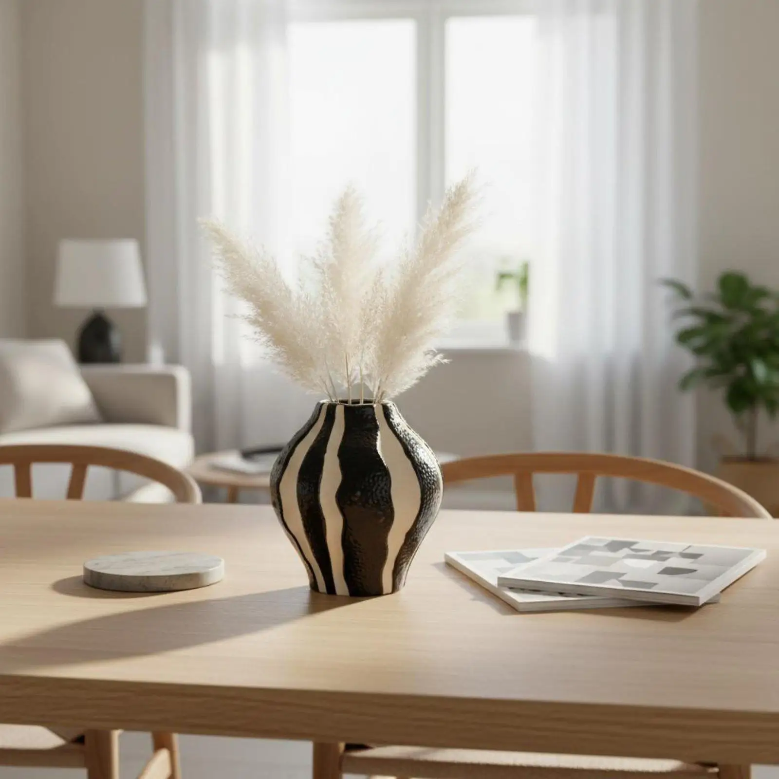 Designer Ceramic Flower Vase Textured Centerpiece for Home Decoration Shelf Office Dining Table