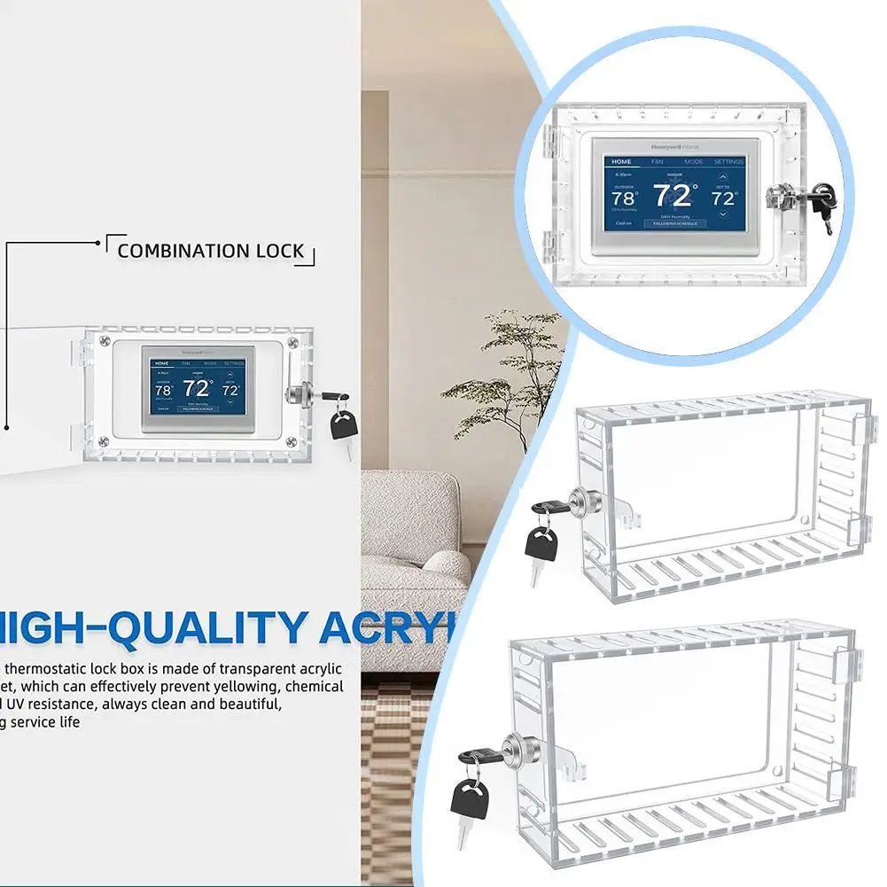 Thermostat Cover Universal Large Thermostat Case Combination Lock Wall Mounted Acrylic Guards For Restaurants Schools AC Pa B5Q5