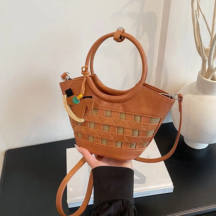 2552 nova moda simples commuter premium versátil bolsa de ombro nicho design casual tendência cesta vegetal saco