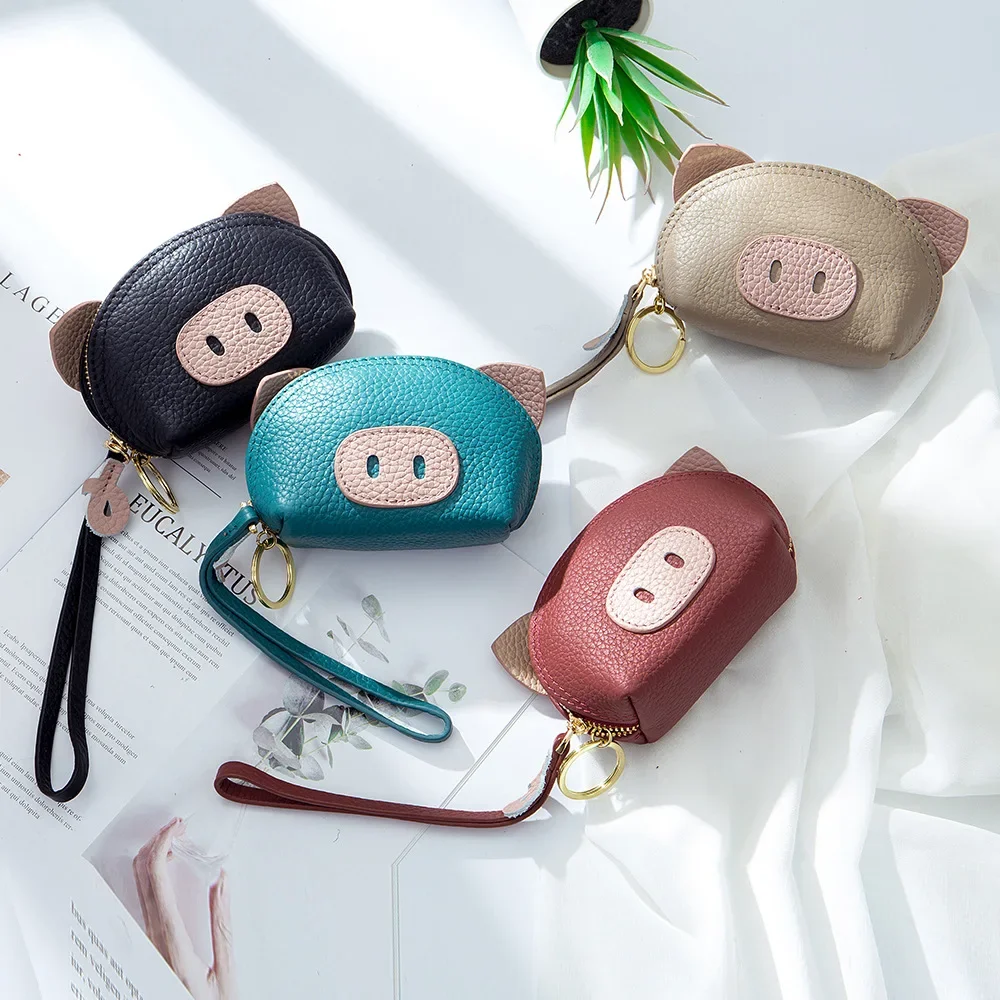 

Ins Cute Coin Purses Zero Wallets Lovely Pig Pendant One Piece Delivery Cartoon Women's Mini Handheld Coin Bag Genuine Leather