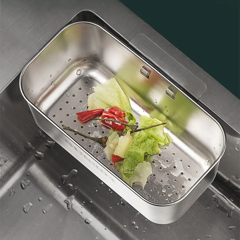 

304 Stainless Steel Sink Hanging Strainer Basket Square Quickly Drain Kitchen Garbage Filter Compact Multifunctional