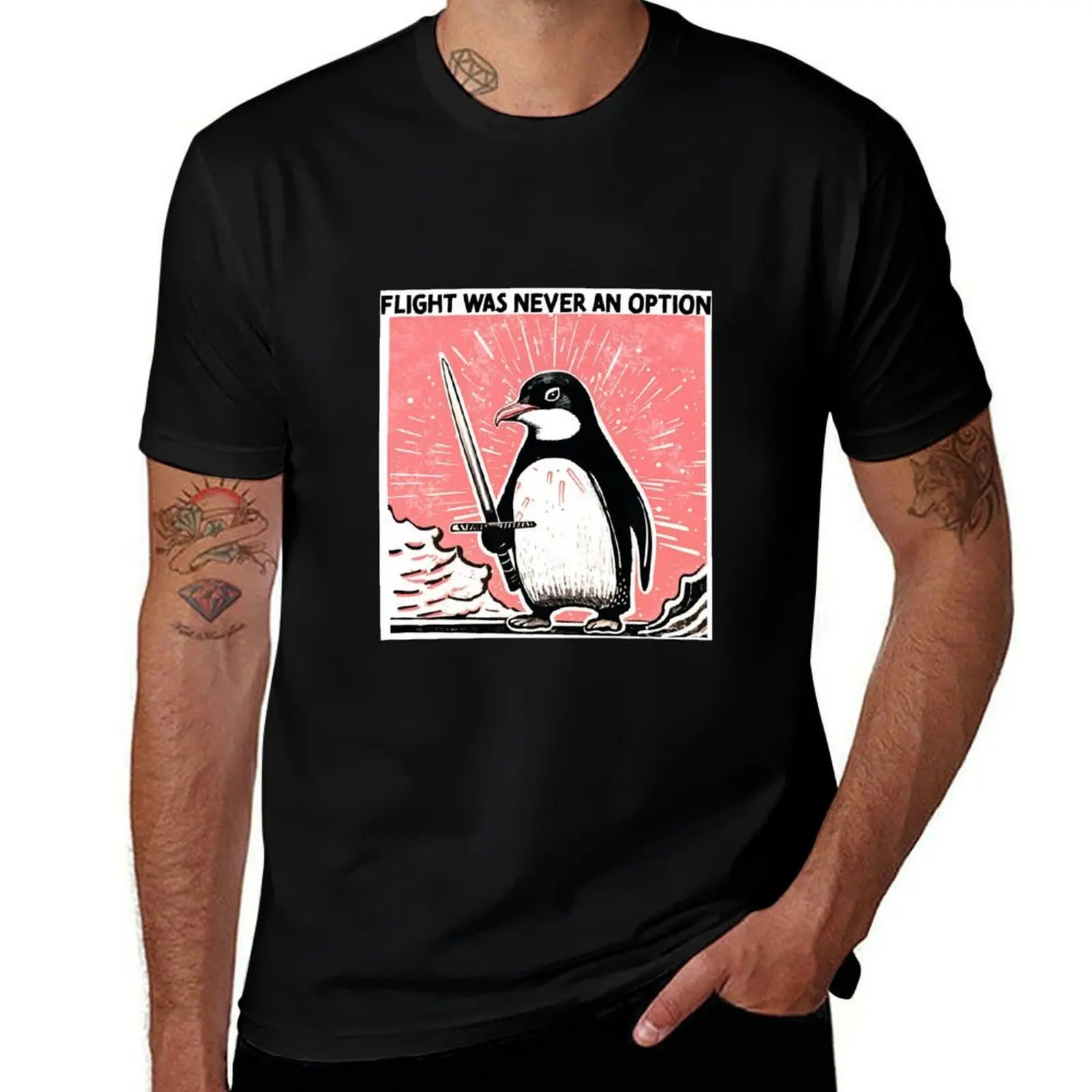 Penguin with sword, flight was never an option T-Shirt Plus Size Basic Short Sleeve Top