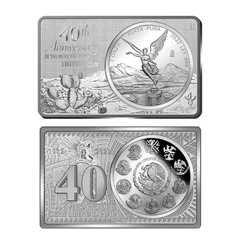 

Non-magnetic 3oz Mexico the 40th Silver Bar Silver Coin 1982~2022 Mexican Liberty Silver-plated Zinc Alloy Bullion