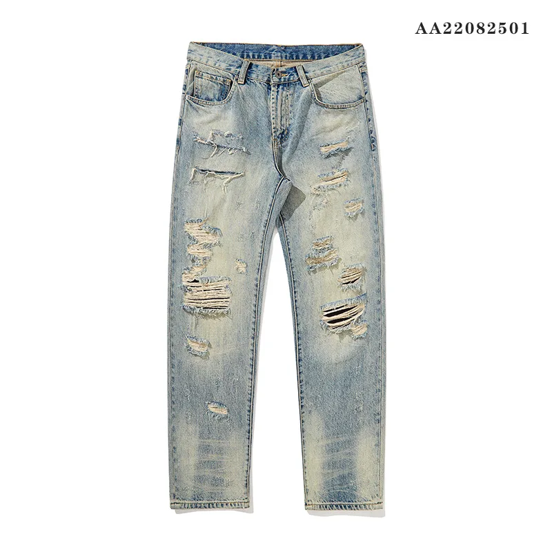 

Fashion Hole Jeans Heavy Japanese Retro Straight Jeans Thickened Light Blue Jeans Lovers Youth Popular Jeans Trousers For Men