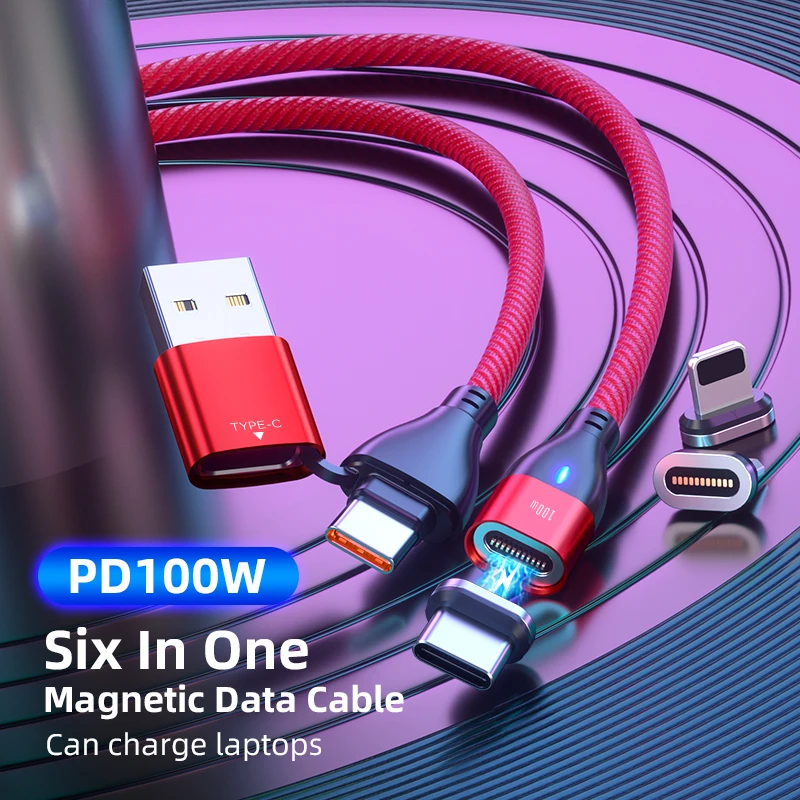 

CQXSMAX Magnetic USB Cable For iPhone PD 100W USB Type C Data Cable For Xiaomi Samsung Fast Charging 3 in 1 USB-C Micro USB Cord