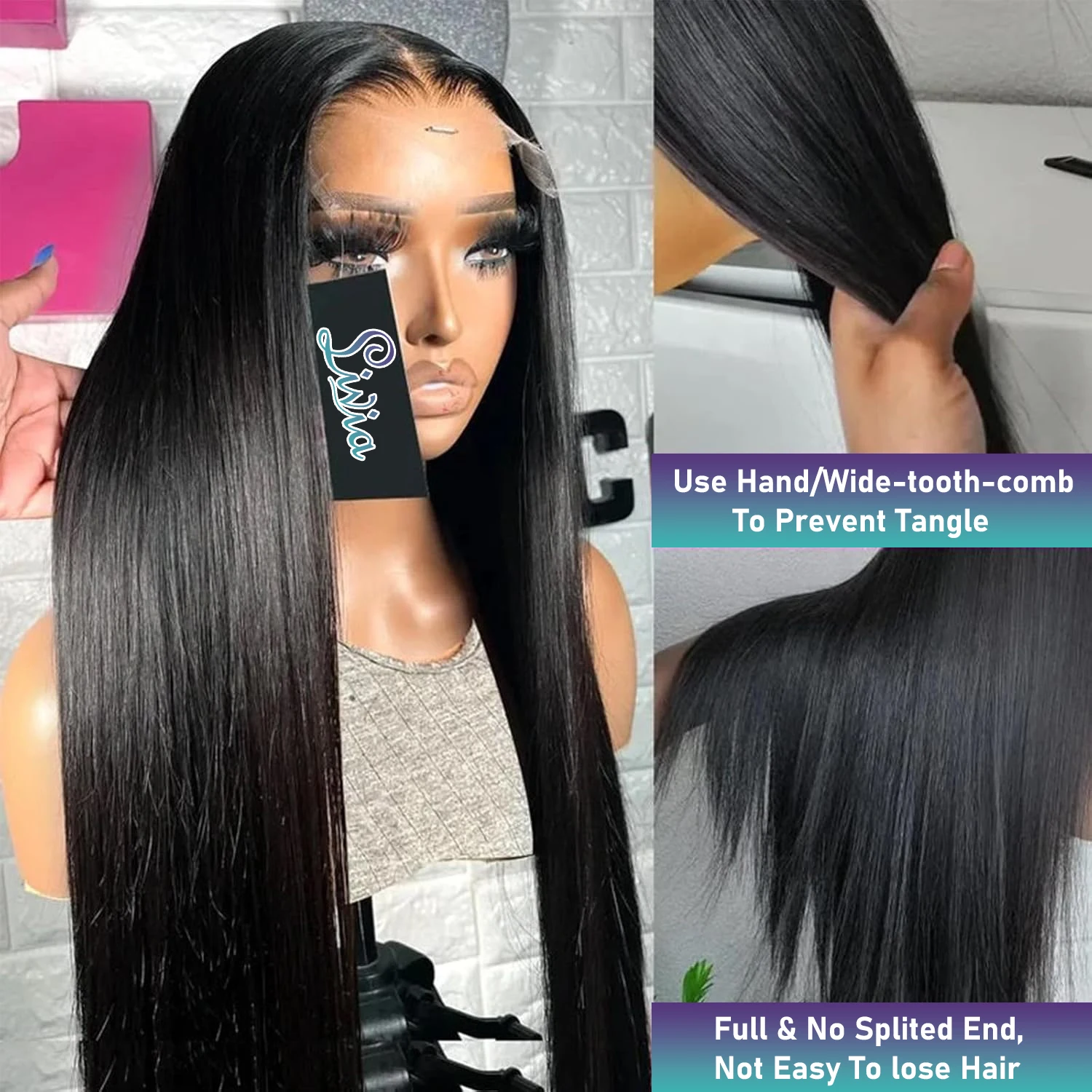 Peruca de Cabelo Humano Direto Brasileiro, HD Transparente Lace Frontal Perucas, Pré Arrancado, 200% Densidade, 13x4