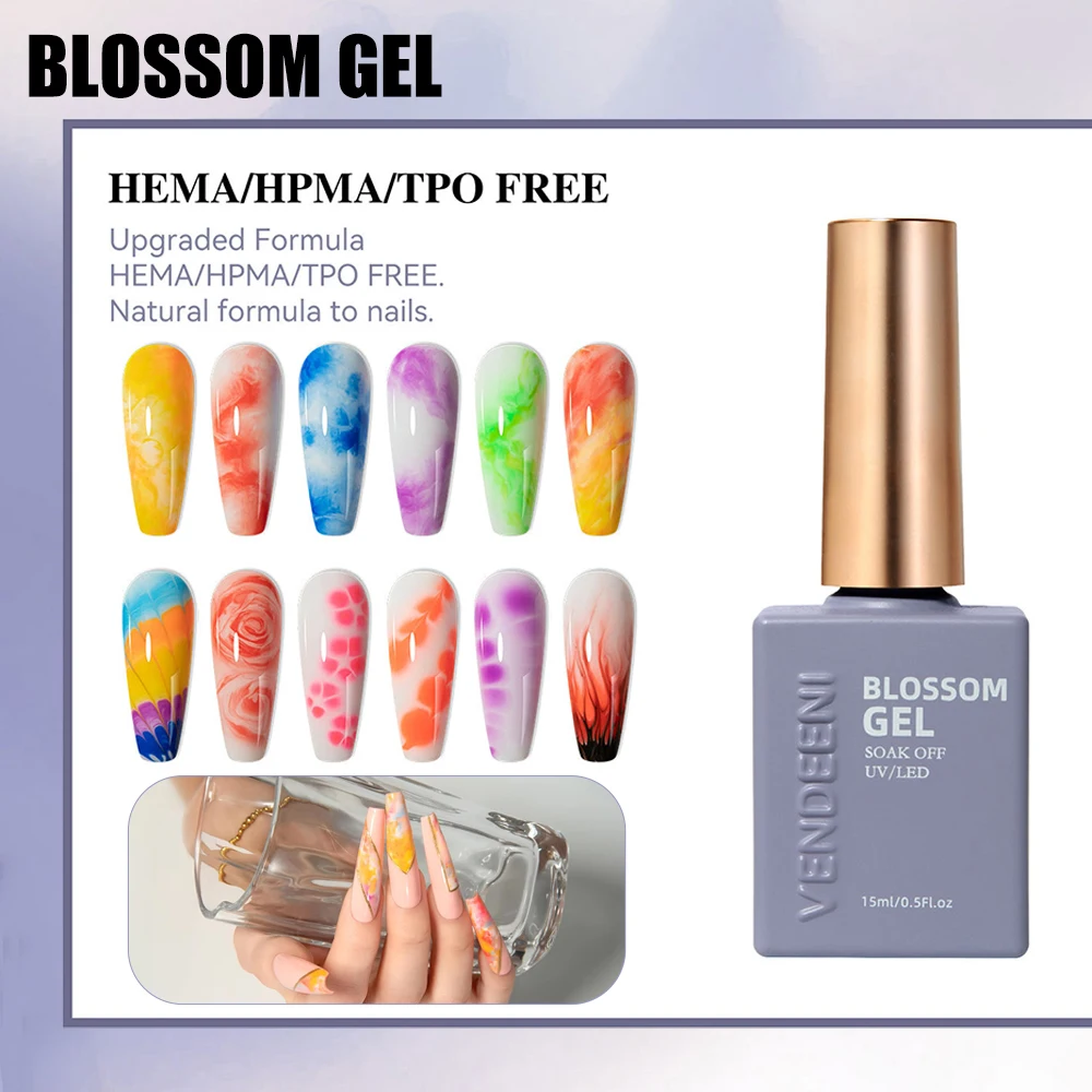Vendeeni TPO HEMA الحرة واضح زهر هلام طلاء الأظافر UV LED نقع قبالة هلام الورنيش نشر تأثير التدرج تزهر جل ورنيش #1
