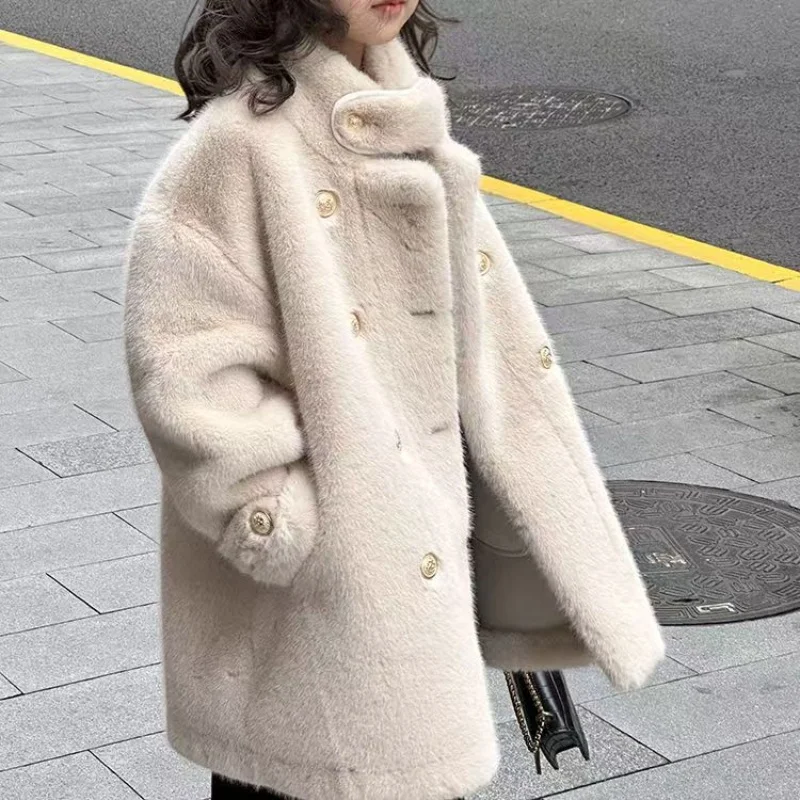 

New Children's White Fur Coat Autumn Winter New Item Girls Parker Coat High-Quality Imitation Mink Fur Coat Long Kids Clothes