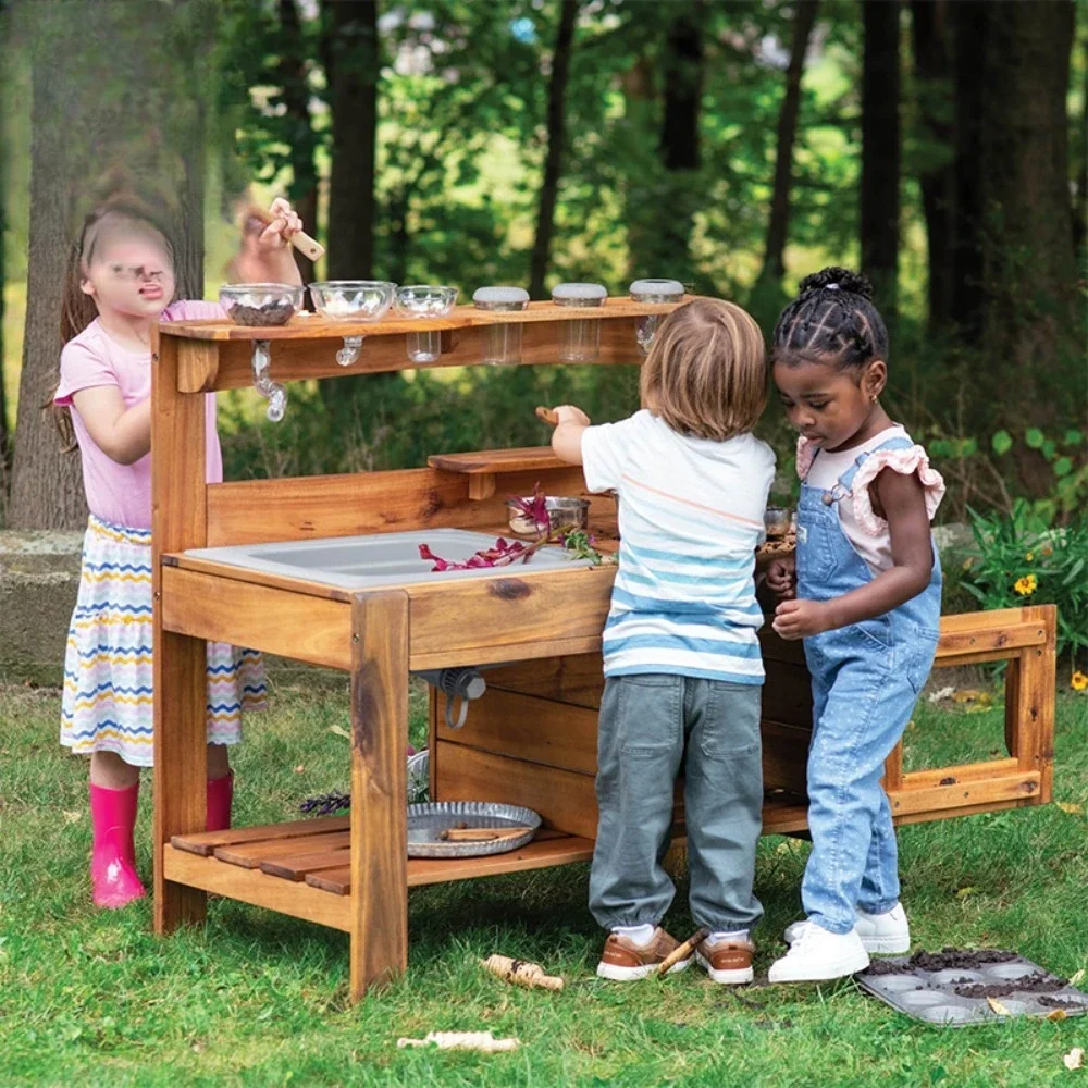 

Outdoor Corner Wooden Kitchen Toddler Learning Furniture Set Children Role Playing Day Care Children Kindergarten Kindergarten