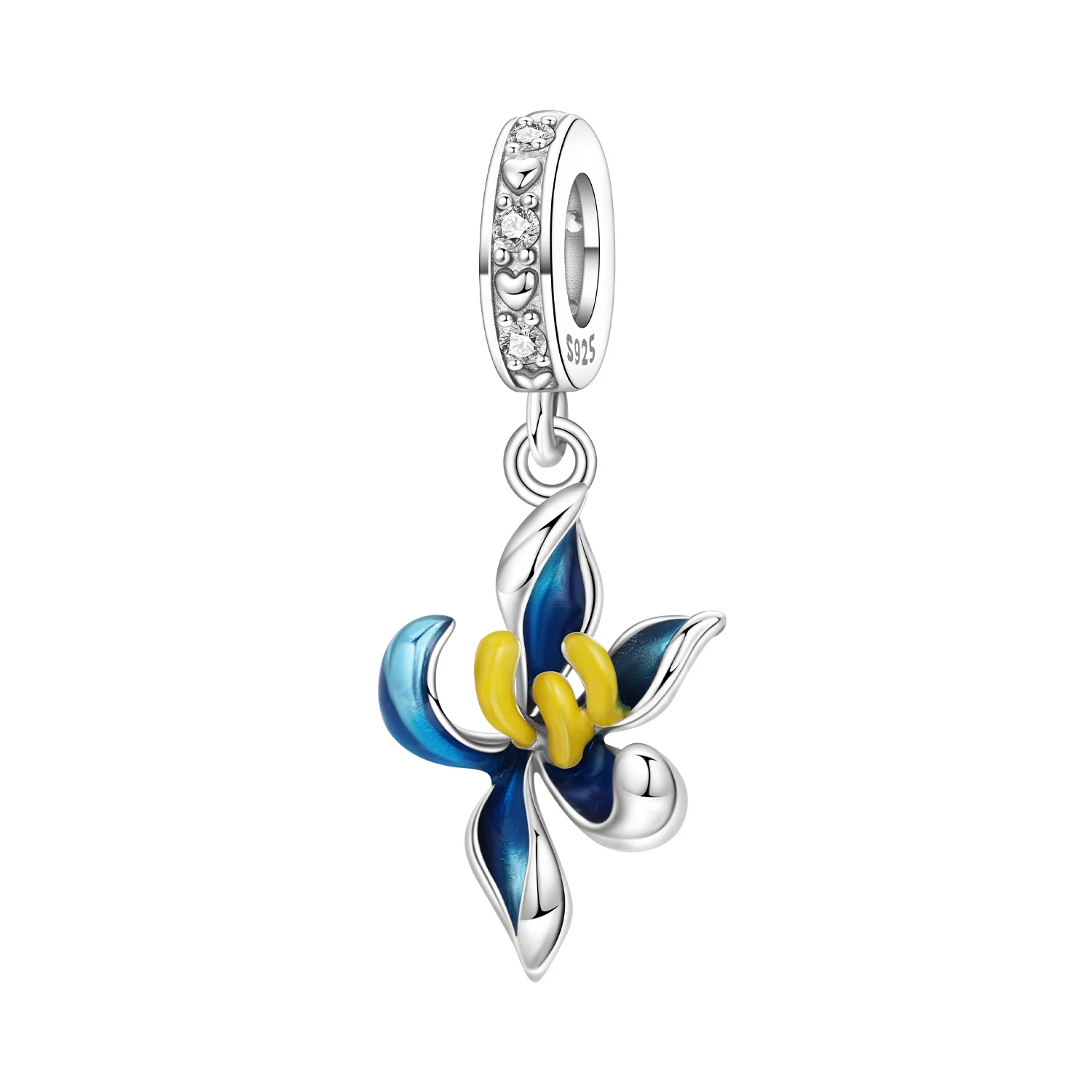 925 Sterling Silver Flowers Plant Elements Blooming Iris Pendant Charms