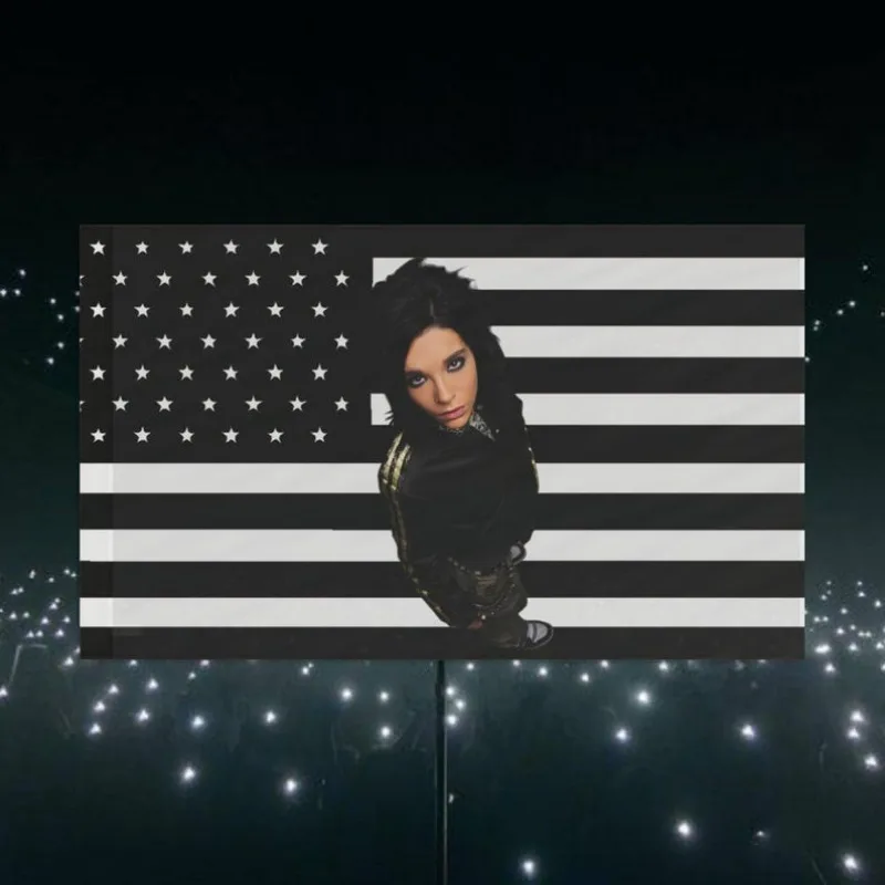 B-Bill K-Kaulitz Black White American Flag Tapestry Rock Star Portrait Wall Hanging Emo Dorm Bedroom Fan Banner