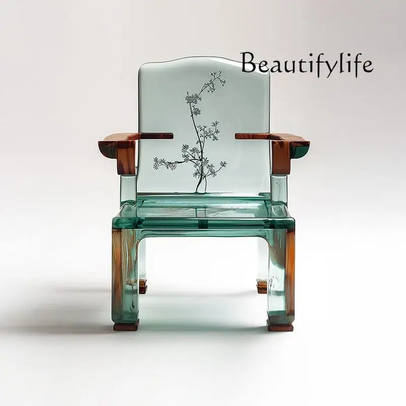 

yj7 New Chinese Zen Chinese ancient style single chair transparent resin back chair casual style