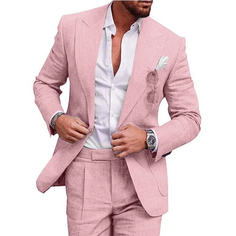 Heren linnen pak voor strandbruiloft Slim Fit 2-delige bruiloft smoking voor mannen Casual linnen pak Prom Party pak