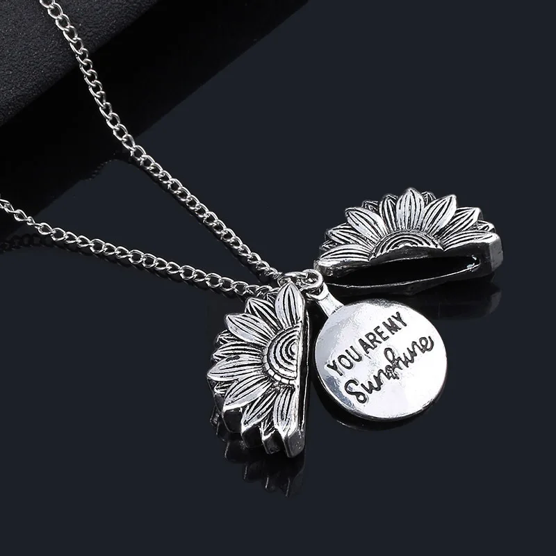 New Fashion Gold Necklace Custom You are my sunshine Open Locket Sunflower Pendant Necklace For Women Free Dropshipp