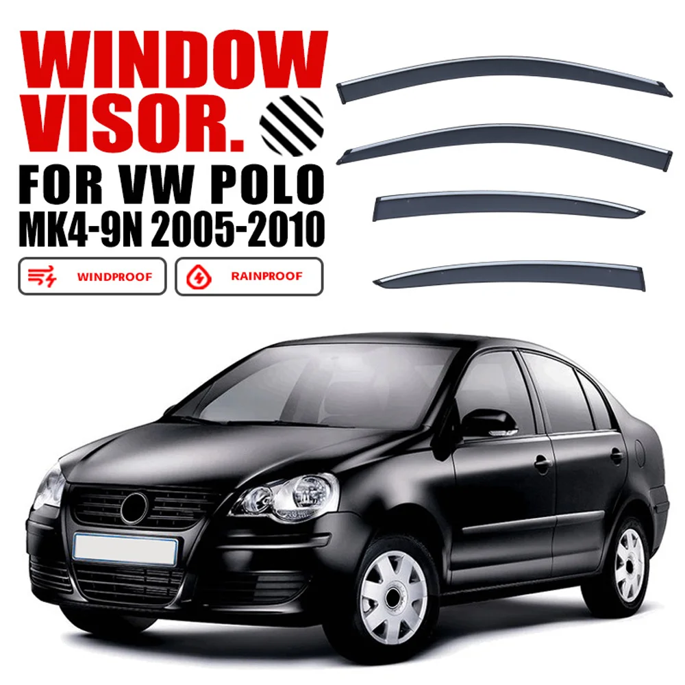 

Chrome Strips Rain Guards for VOLKSWAGEN VW POLO MK4 9N Hatchback 2005-2010 Window Visor Wind Deflectors Door Visor Vent Shades