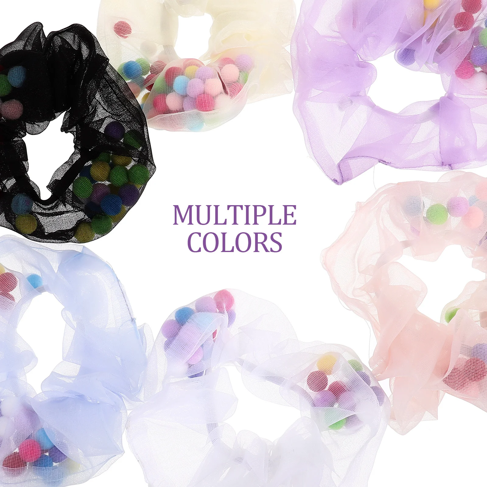 

6 pcs Scrunchies Mesh Ties Elastic Ponytail Holders Colored Ball Hair Accessories For Women Stretchy Hair Ropes Bulk Net