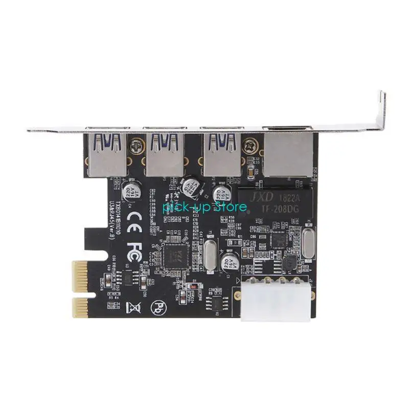 Q5WA PCI-E إلى USB 4 منافذ (4 USB3.0 +1 بطاقة توسيع RJ45 PCI E بطاقة محول USB