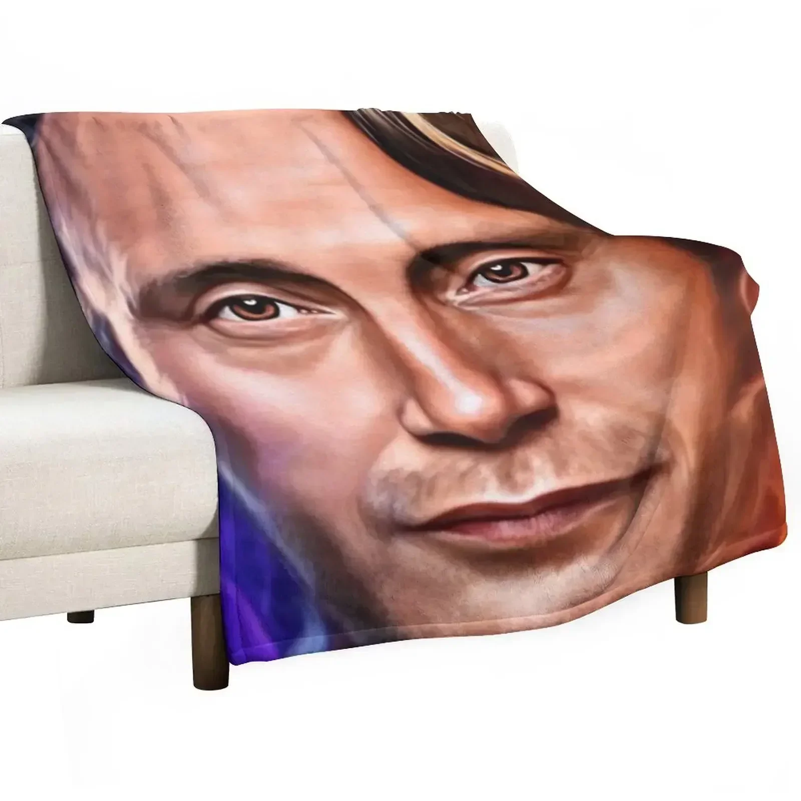 Mads Mikkelsen Hannibal in Blue and Orange Flames Throw Blanket Furrys Retros Blankets