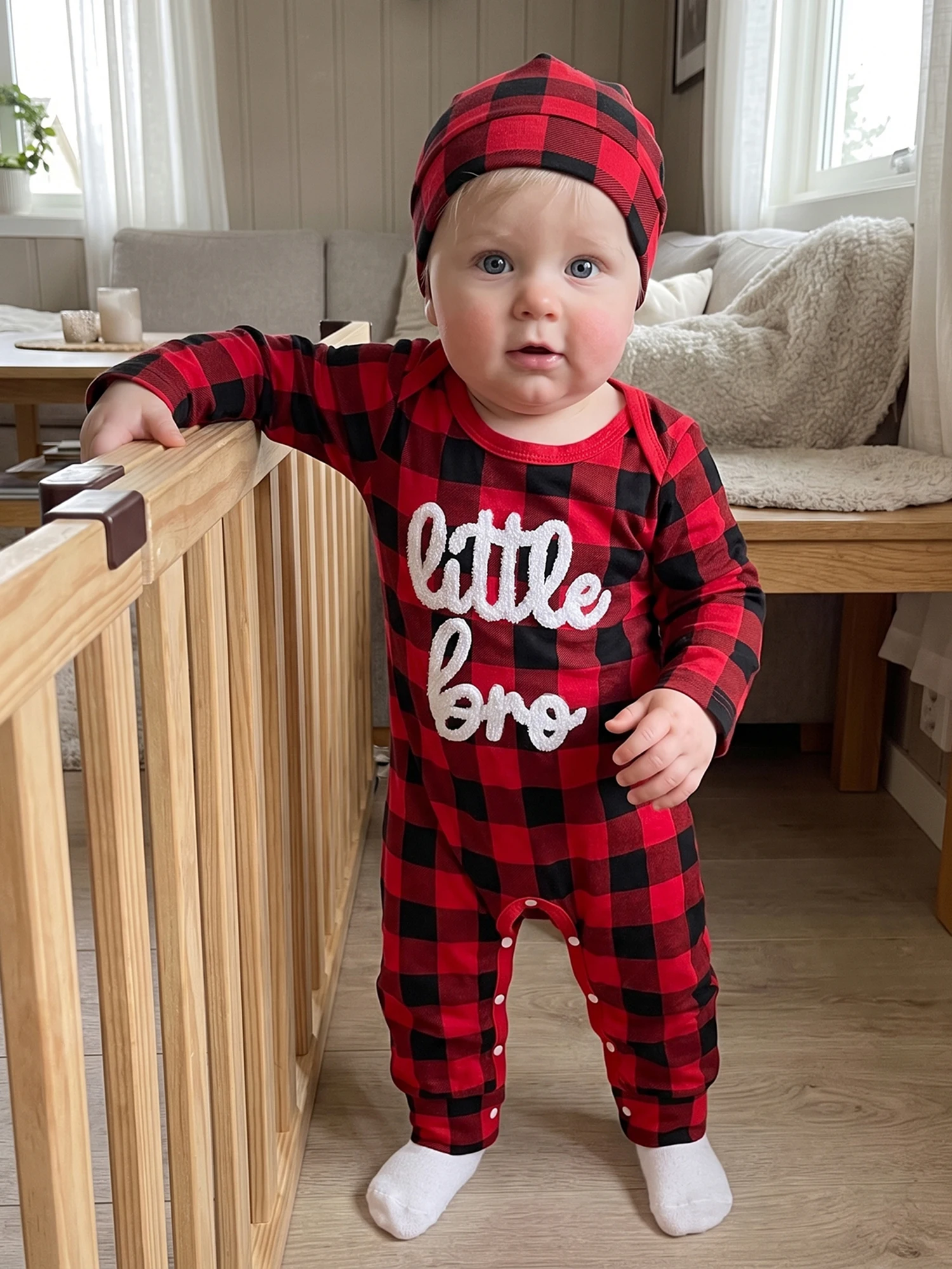Christmas Sleeve Jumpsuit Jumpsuit With Romper Boy Sleeve Boy Christmas Plaid Embroidery Long Sleeve Christmas Sleeve Jumpsuit