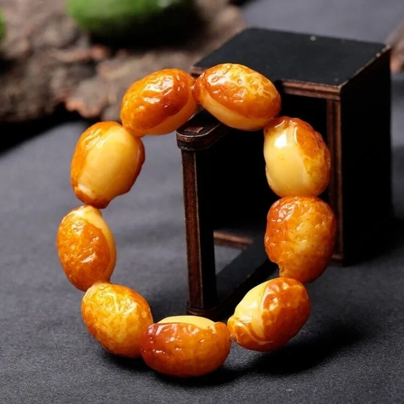 Original Mine Genuine Honey Wax Bracelet Original Stone with Half Skin Amber Buddha Bead Bracelet Men's and Women's Bracelet