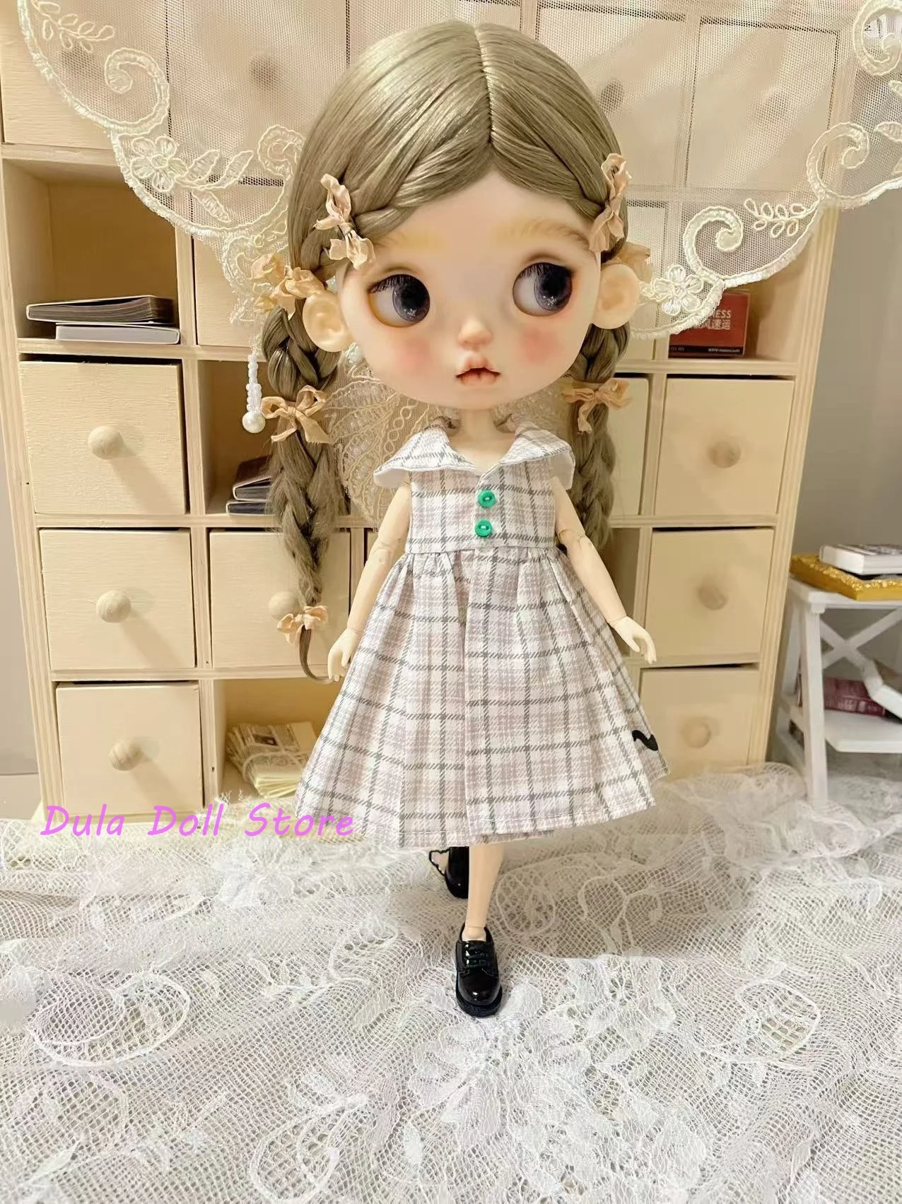 

sDula Doll Clothes Solid color dress with a folded collar for Blythe ob24 ob22 ICY JerryB 1/6 Doll Accessories